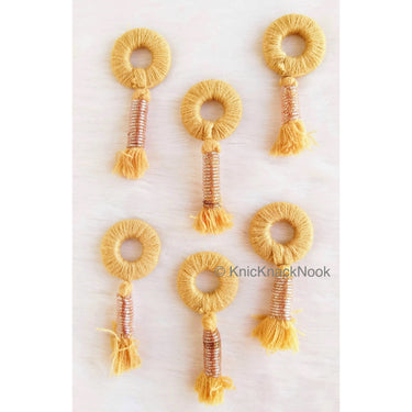 Fuchsia Pink / Brown Threaded Ring Tassels, Zardosi Dangle Tassel, Indian Latkans